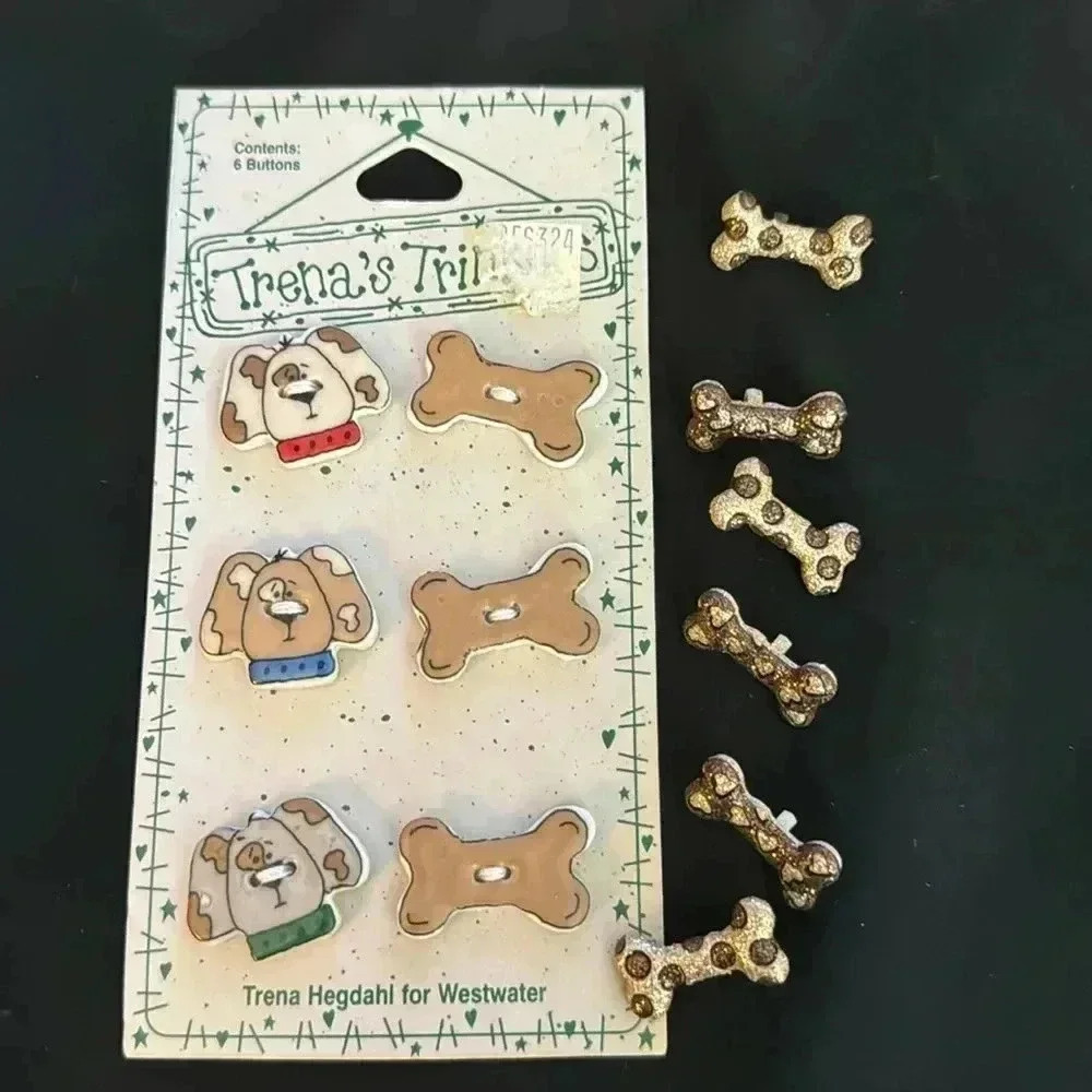 VTG Trena’s Trinkets Dog Buttons & 6‎ Dog Bone Buttons